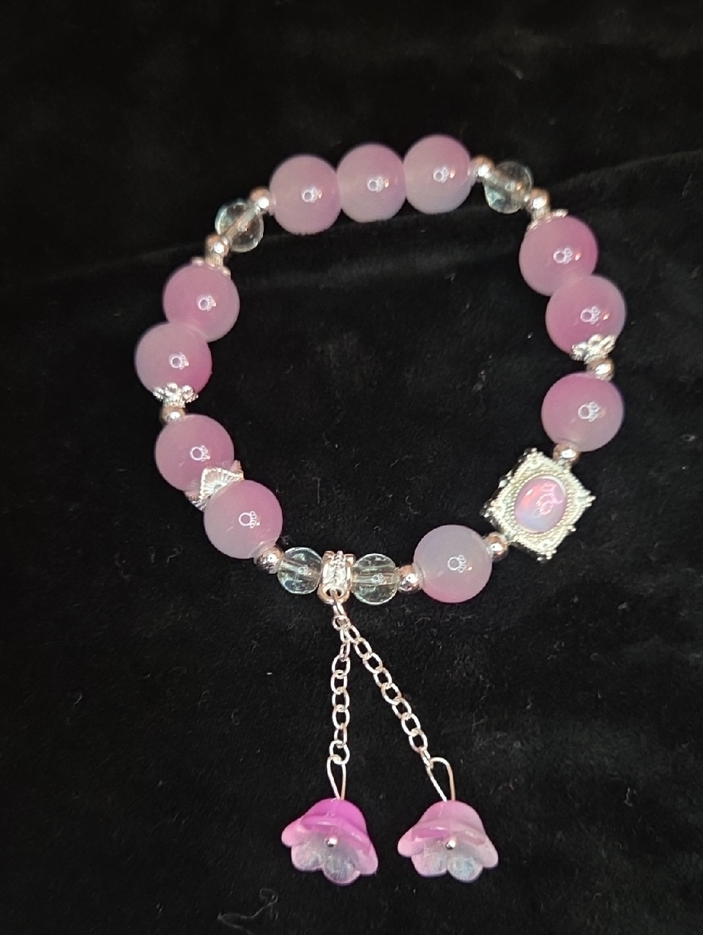Pink Beaded Floral Charm Bracelet - Brand